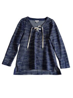 Tommy Bahama Womens Sz S Blue & White Striped Lace-Up Long Sleeve Top
